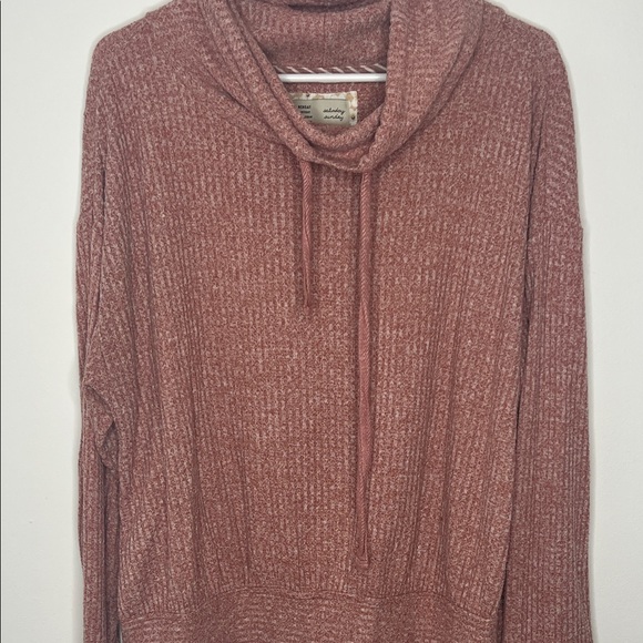 Anthropologie Saturday Sunday Pink Waffle Knit Cowl neck pull over sweater - Picture 3 of 9
